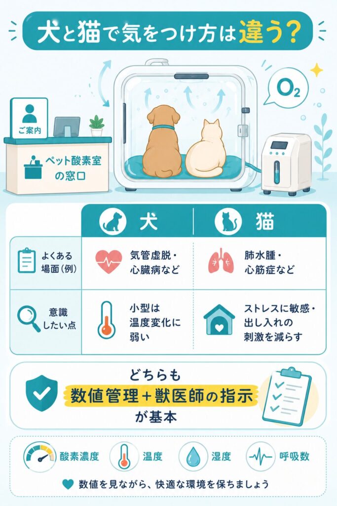 犬と猫で意識したい入れっぱなしの注意点を対比した図