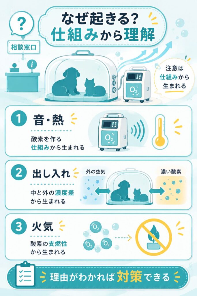 音熱・出し入れ・火気が起きる仕組みを原因別に整理した図解